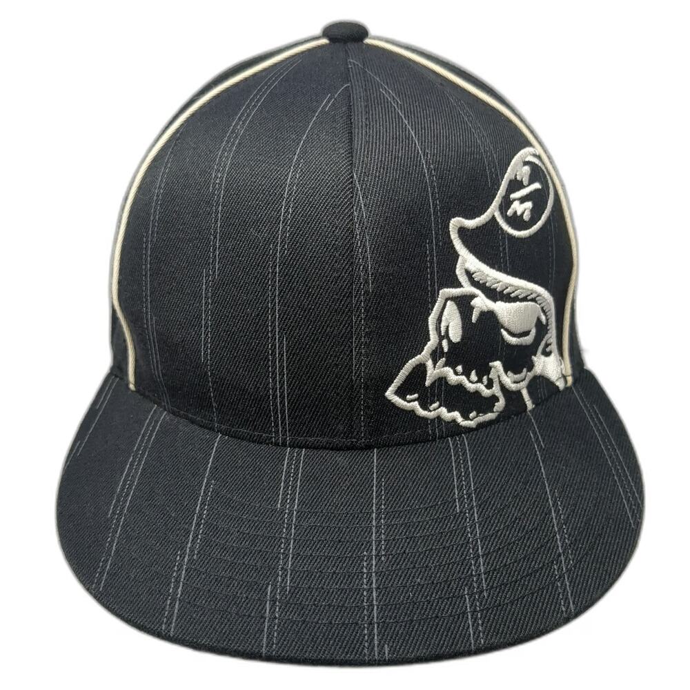 Flexfit Baseball Cap Black White L-XL Pinstripe Skull Pirate Curved Brim Hat